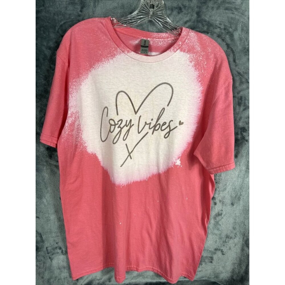 Women’s T-shirt Cozy Vibes Bleached Pink Size Adult Large Soft & Comfy Shirt - Picture 2 of 8
